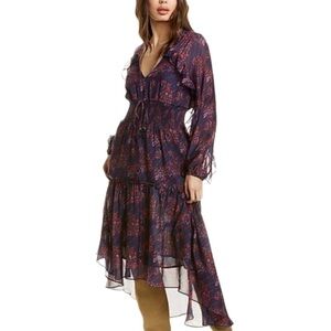 Figue Alessia Silk Dress Paisley Print Navy Red Size M